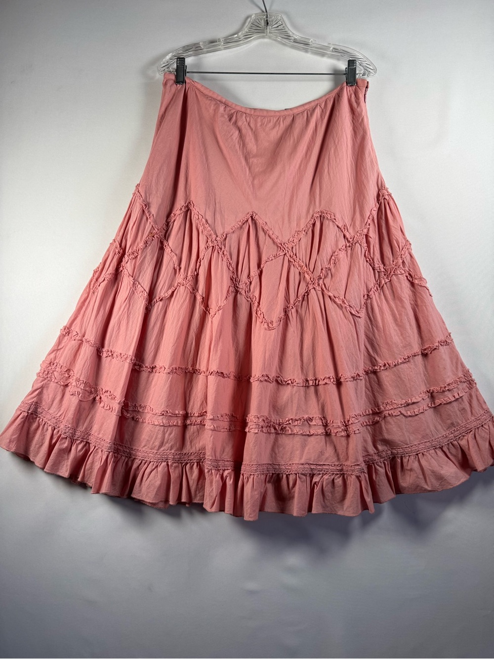 Rose pink Apt 9 100% Cotton Midi Skirt with crotchet lace ruffle detail size 10